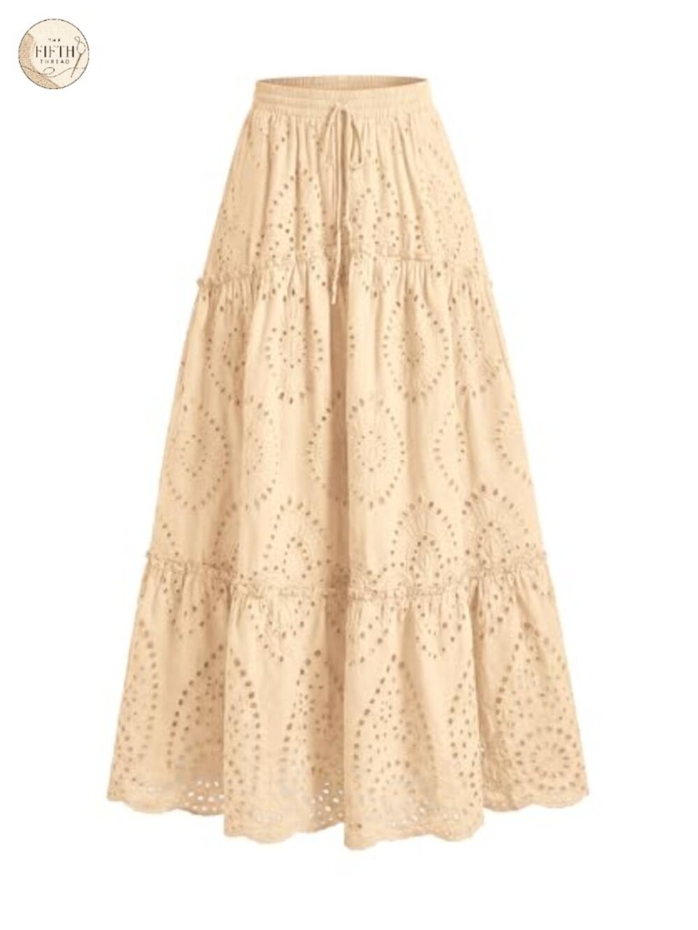 BTFBM Eyelet Maxi Skirt A-Line Tiered Ruffle Elastic Waist Beach Vacation